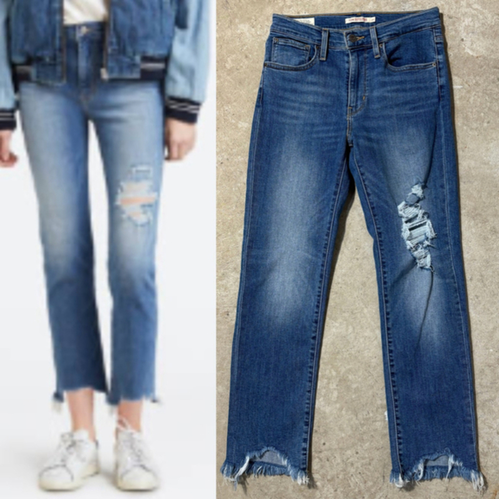 Levi's High Rise Straight Jeans Blue Women’s Size 27 Cropped Zipper Fly